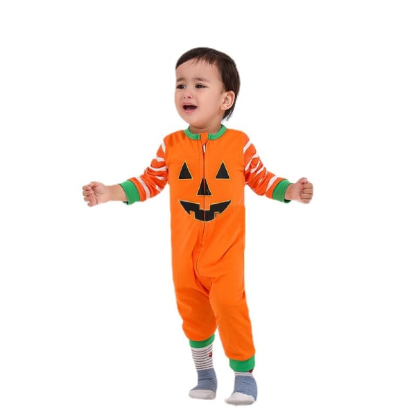 Familjematchande Pyjamas med Långärmad Pumpaprint för Halloween WOMEN XL