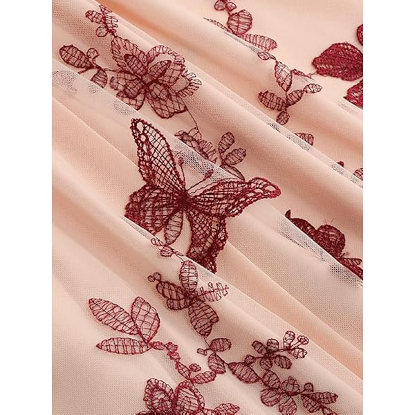 Naisten kukkakirjailtu hame vintage tyllihame Pink S