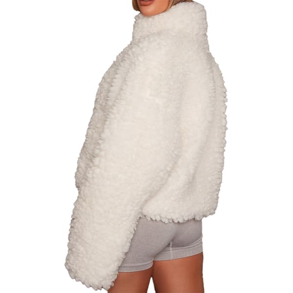 Långärmad Croppad Sherpajacka för Dam White M