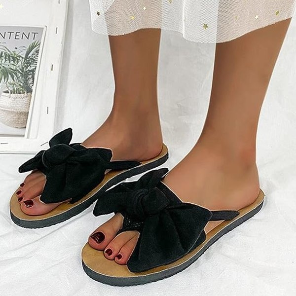 Flip Flops för kvinnor Beach Summer Fashion Bow Flat Sandaler Black 36