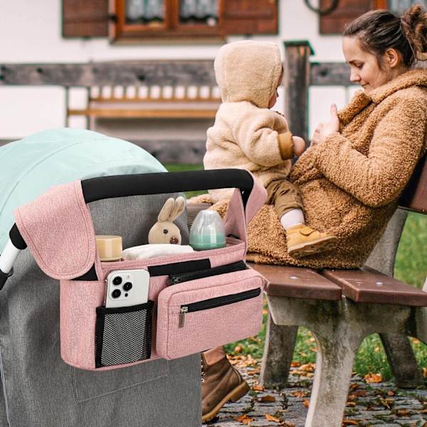 Universal Stroller Organizer med Isolerte Koppbærere og Avtakbar Telefonveske pink