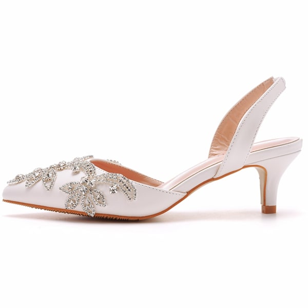 Damklackar med Slingback, Låg Häl och Spetsig Tå White 41