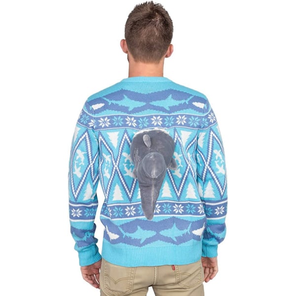 3D Röd och Grön Vuxen Jumper Fula Julkläder Shark M