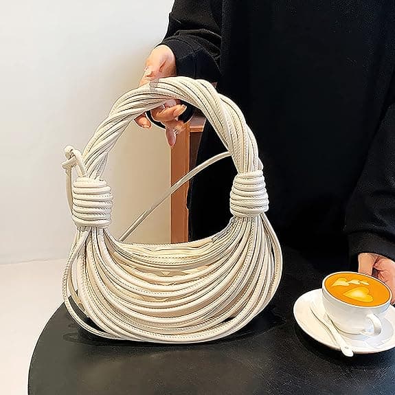 Knytad vävd Tote Bag Handväska för kvinnor White