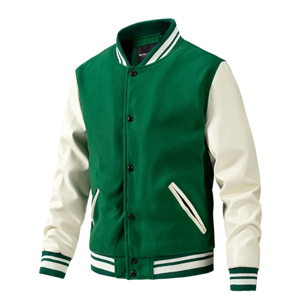 Mænds Casual Slim Fit Bomuld Baseballjakke med Bogstaver Green M