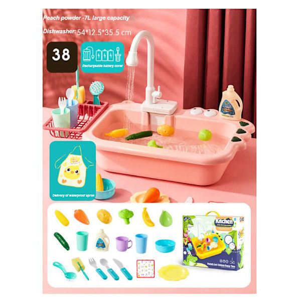 Diskbänk Play Set Diskmaskin Leksaker för barn pink