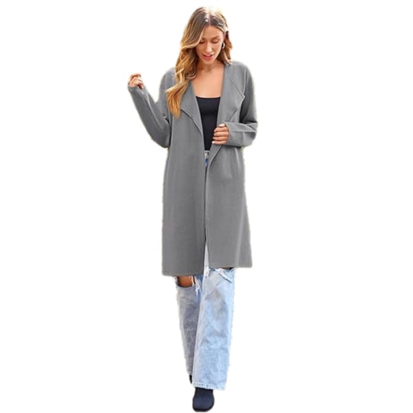 Dame Lang Uldbluser Cardigan Let Casual Frakke Gray M