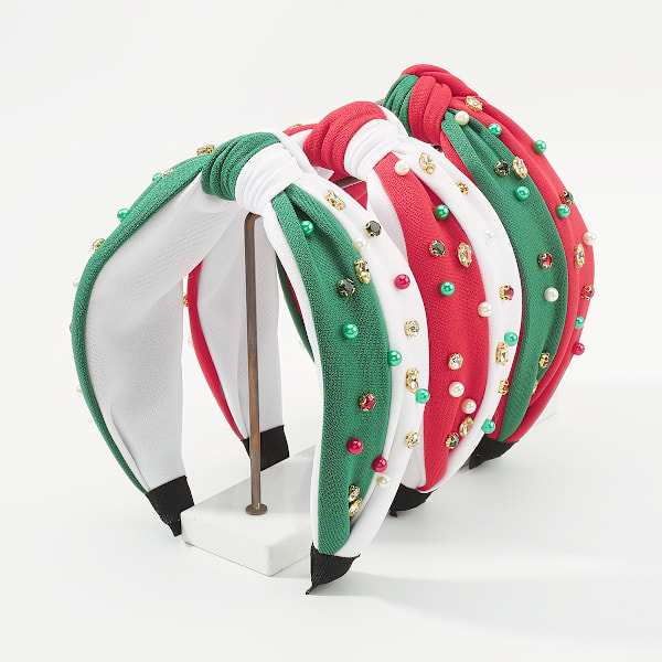 Julklappspärlknuten pannband för kvinnor Röd Grön Kristall Smyckad hårband Style 3