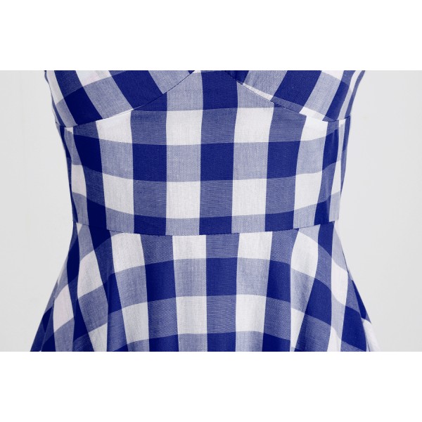 Pink Ternet Kjole til Kvinder Pink Gingham Kjole Vintage Rockabilly Kjoler Dark Blue M