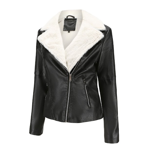 Kvinnors dragkedja Casual PU-läder cropped jacka black M