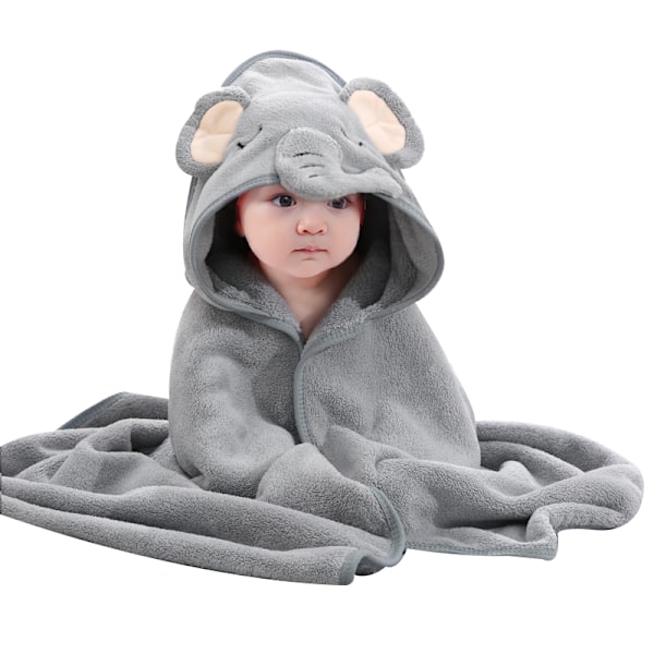 Baby Hættehåndklæde, Baby Flanel Fleece Dyr Hætte Badehåndklæde Grey