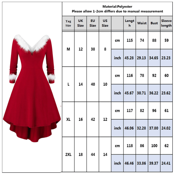 Jul långärmad stickad klänning Röd prinsessklänning 2XL