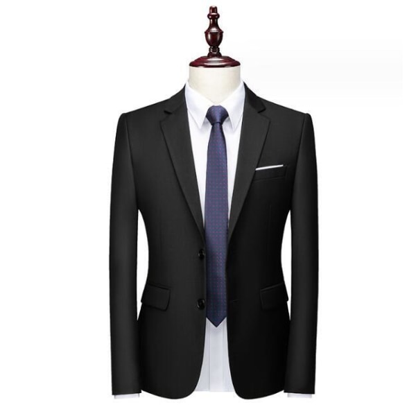 Slim Fit enfärgad kostym för män Black 5XL