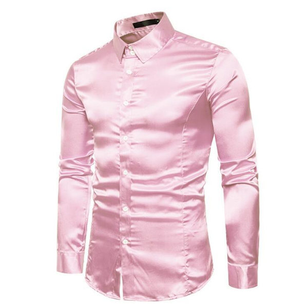 Casual enfärgad glänsande långärmad tröja för män Pink l