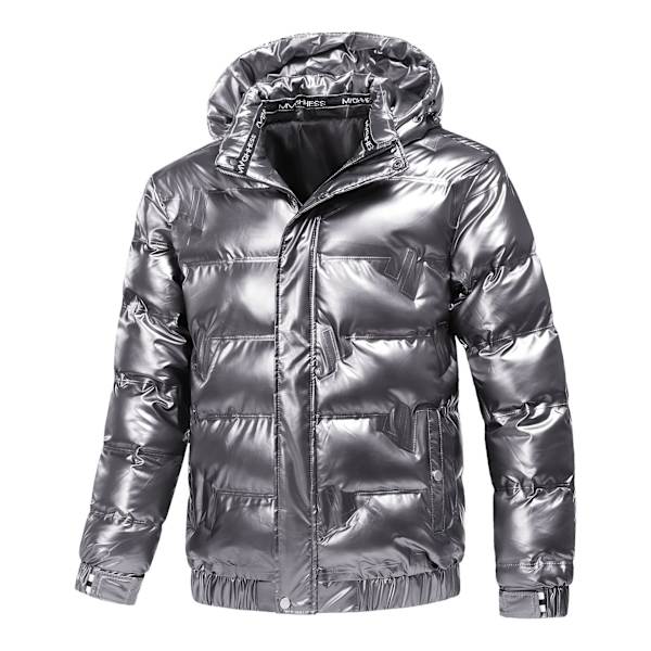 Vinter vadderad metallic jacka med huva för män grey M