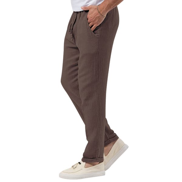 Herr Bomull Linne Byxor Elastiska Dragsko Midja Strandbyxor Brown XL