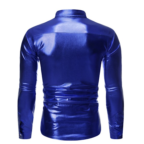 Menn Sequin Langarmet Skjorte Metallisk 60-talls Skjorte Knappeskjorte Blue M