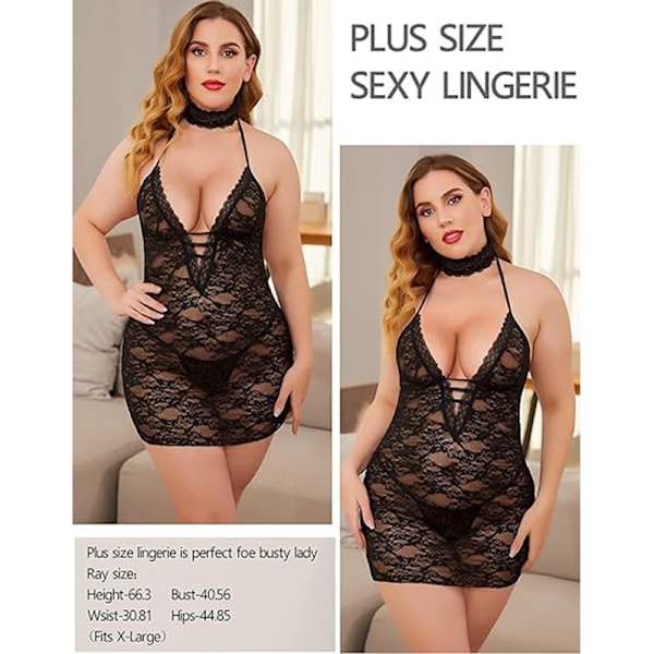 Dam Babydoll Lingerie Spets Chemise Halter Nattkläder Teddyklänning black XL