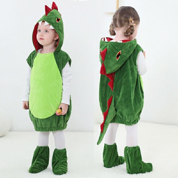 Grøn T-Rex Kostume Dinosaur Hoodie Kostume med Sko Dæksler S