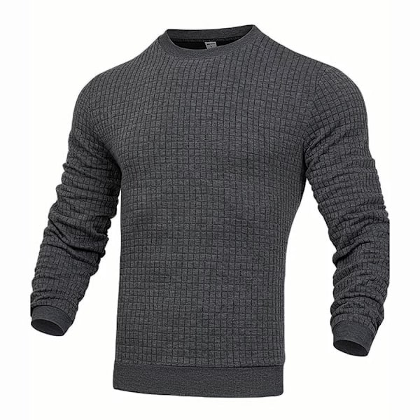 Herrar Waffle Pullover Tröja Rutiga Långärmad Rundhalsad Solid Tröja Grey L