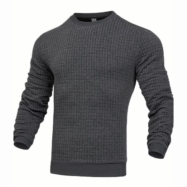 Mænds Waffle Trøje Sweatshits Plaid Langærmet Rundhals Solid Sweatshits Grey XL