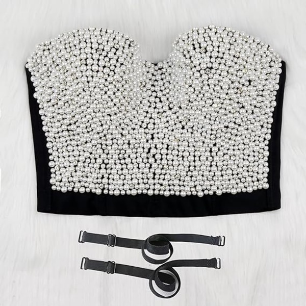 Sexy Perlebesat Rhinestone Bustier Crop Top black white 38c