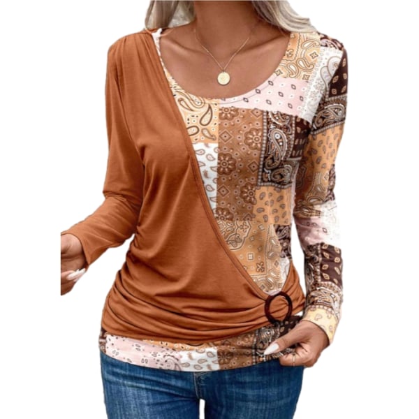 Enfärgad casual stickad skjorta för kvinnor med printed Coral L