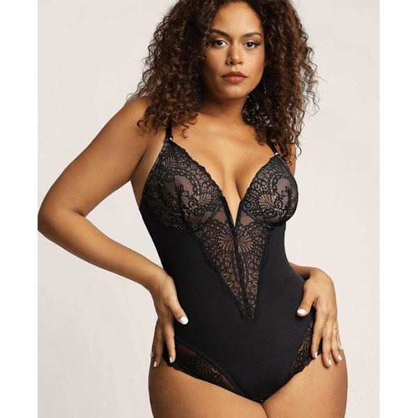Spetsformad Shapewear Bodysuit för Kvinnor, Magkontroll Bodysuit Black L