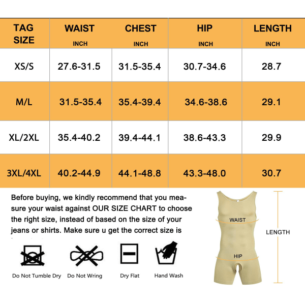 Mænds Ærmeløs Full Body Shaper Bodysuit Shapewear Black M/L