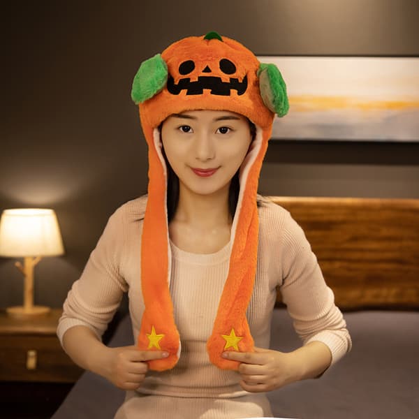 Ear Moving Jumping Hat Rolig Plysch Ghost Hat Unisex orange