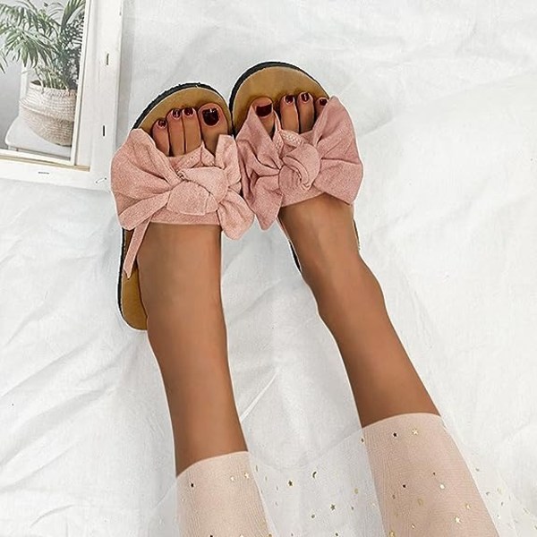 Flip Flops för kvinnor Beach Summer Fashion Bow Flat Sandaler Pink 37
