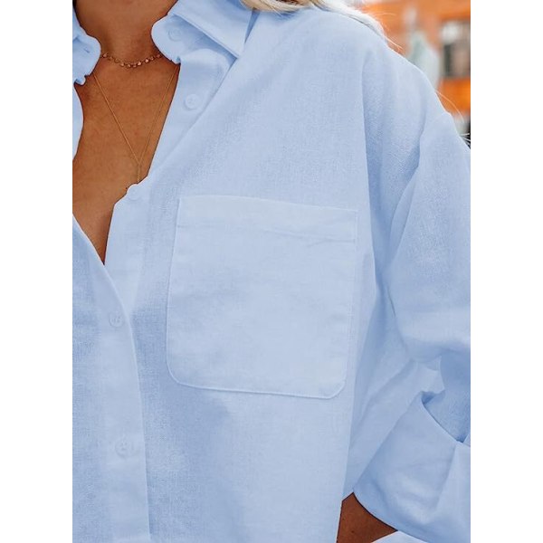 Kvinnors skjortor med knapp ner bomull Sky Blue XL