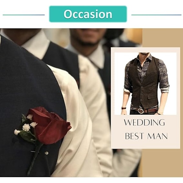 Herrar Herringbone Tweed Ylle Väst Enknäppt Slim Fit Väst Coffee L