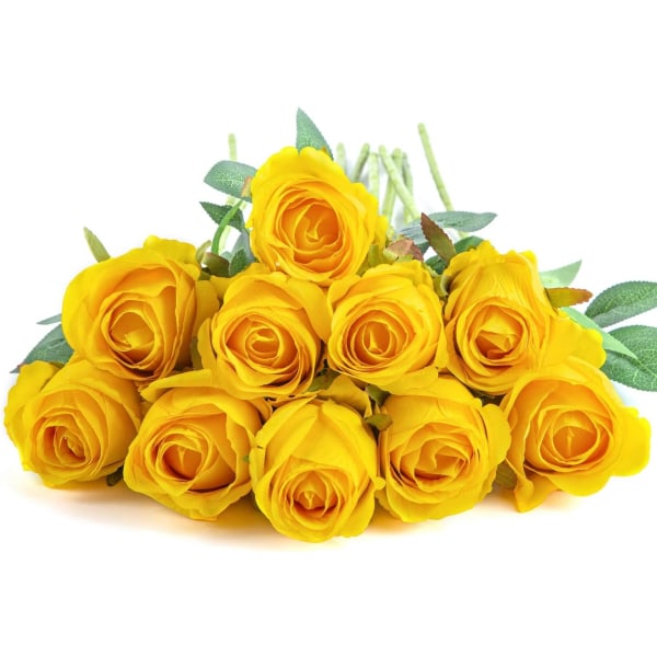 10 stk Kunstige Roseblomster Lange Stilker Kunstige Silke Roser Yellow