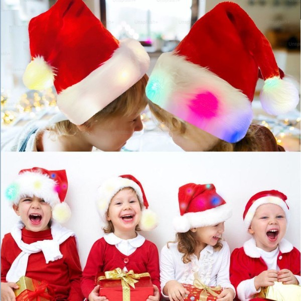 Plysch tomteluva - Lysande, roliga julhattar för barn & vuxna Red