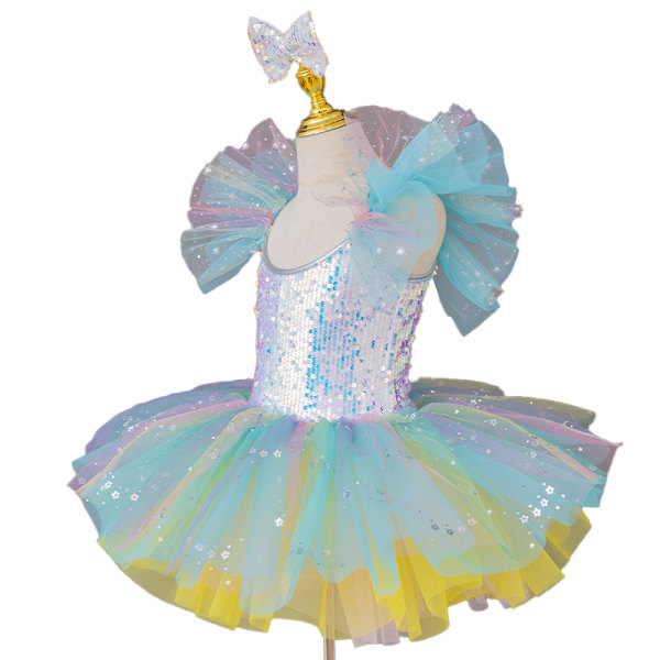 Barnens Ballroom Kläder Sekvenserade Tutu Klänningar Blue 130