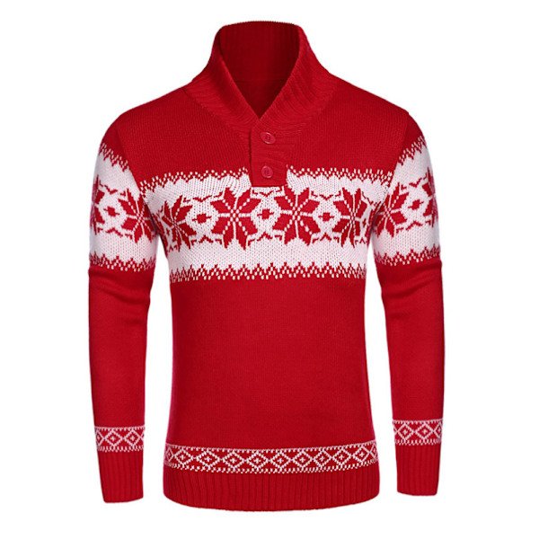 Herrar Långärmad Julmönstrad Stickad Tröja Red XXXL