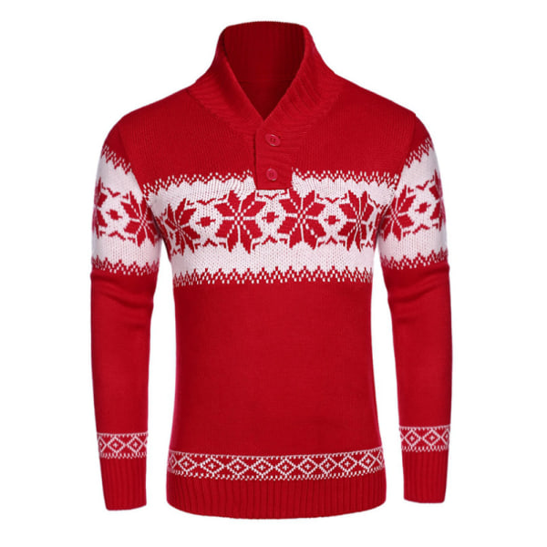 Långärmad juljackad stickad tröja för män Red M
