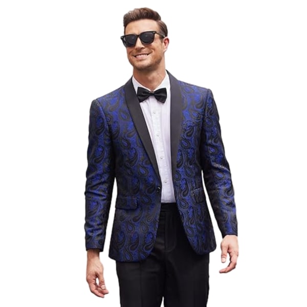 Mænds Blomster Tuxedo Jakke Paisley Sjal Lapel Blazer Jakke Blue M