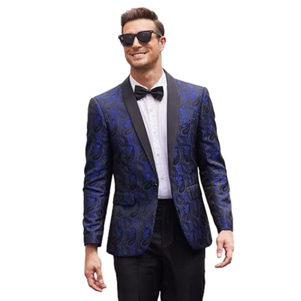 Miesten kukallinen smokingtakki Paisley-huivillä, Blazer-takki Blue XL