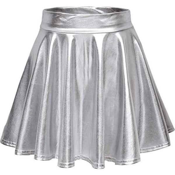 Dam Ledig Mode Utsvängd Plisserad A-Linje Cirkel Skaterkjol silvery XL