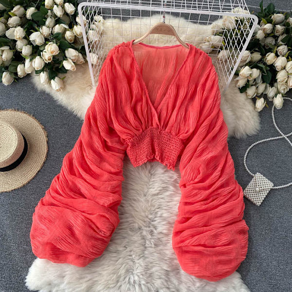Kvinnor Bell Sleeve Toppar Festliga Toppar för Kvällskläder Spetsblusar red