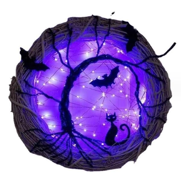 40CM Halloween-krans med lysande fladdermöss 40CM