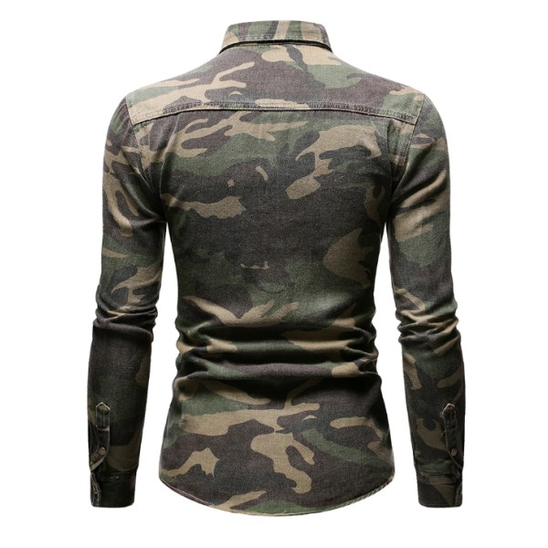 Långärmad Camo jeansskjorta för män M