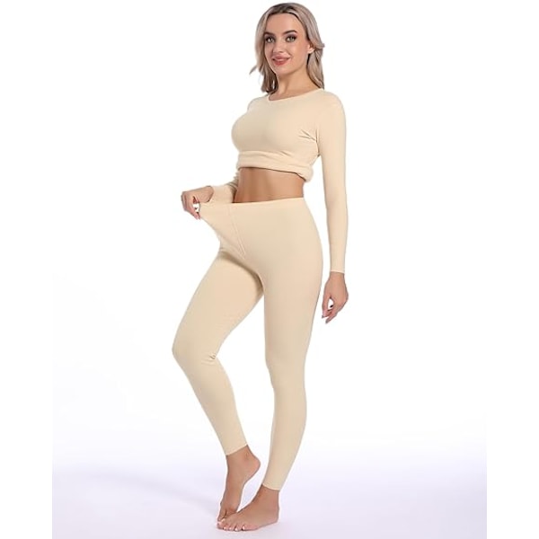 Varmställ för kvinnor, Ultratunna Långkalsonger, Baslager Beige XL