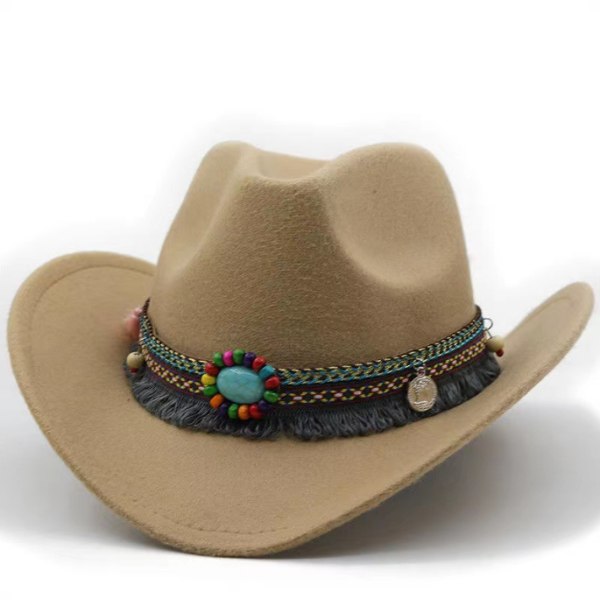Mode western cowboyhatt med filtkepsar med roll Up brätte khaki