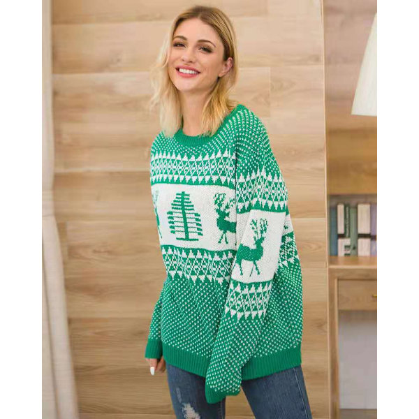 Naisten rento slim fit -neulepaita, ruma joulupaita Green S