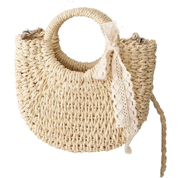 Håndvevd Rattanveske for Kvinner Bohemisk Halmveske Beige