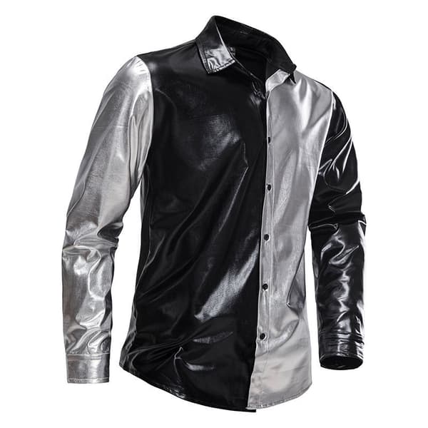 Herre Langærmet Patchwork Jakke med Pailletter Silver M