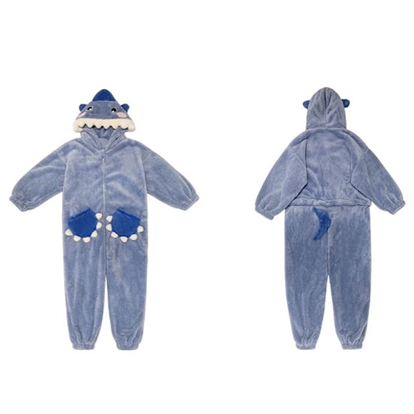 Koselige fleece-pysjamas for kvinner med hette i hai-design XL